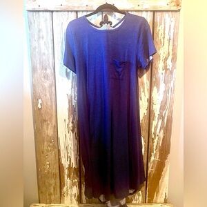 Long blue white dot dress Large
